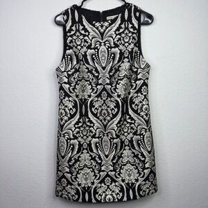 Alice + Olivia Clyde Dress Womens 4 Black Silver Jacquard Damask Luxury Regency